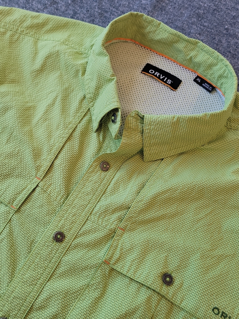 Orvis Open Air Caster Shirt Men’s XL Green Short Sleeve Lightweight Seersucker